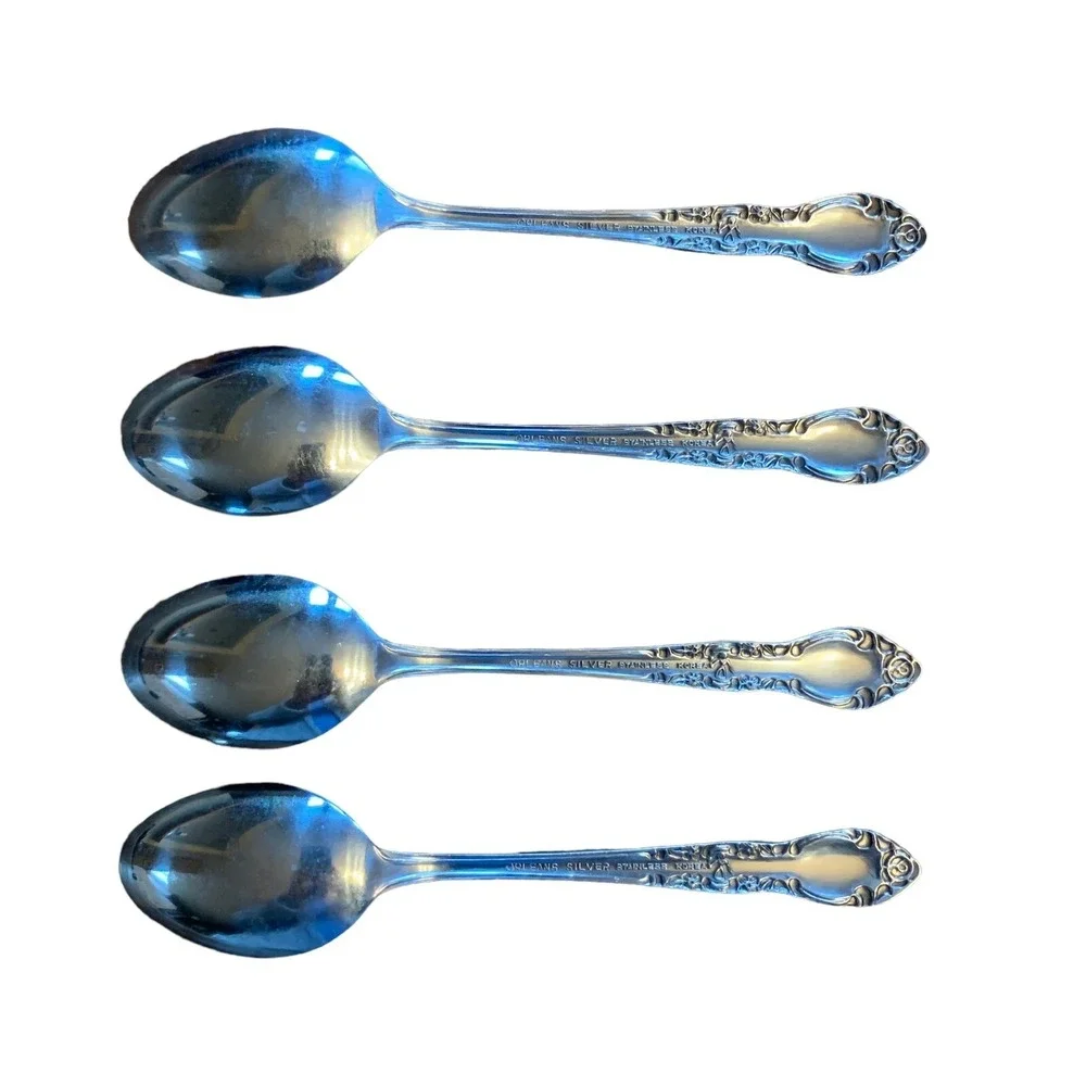 4 Orleans ORL50 Floral Stainless Flatware Teaspoons Korea Glossy